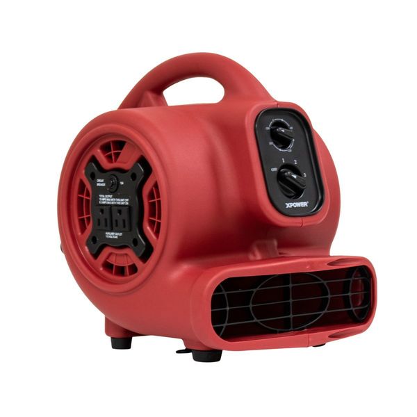 Xpower 1/4 HP, 925 CFM, 2.3 Amps, 4 Positions, 3 Speeds Mini Mighty Air Mover with Power Outlets and 3-Hour Timer P-230AT-Red